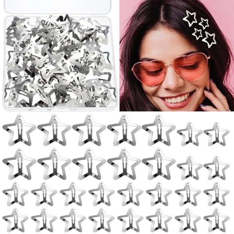 40pcs 1.6" and 1.2" Metal Star Hair Clips - 2000s Y2K Silver Star Barrettes for Girls,Stocking Stuffers for Teen Girls