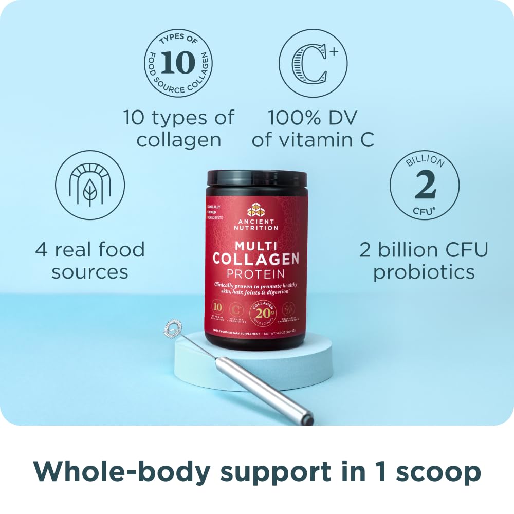 Ancient Nutrition Hydrolyzed Collagen Peptides Powder, Unflavored Multi Collagen Powder Packets for Women and Men with Vitamin C, 24 Servings, Supports Skin and Nails, Gut Health