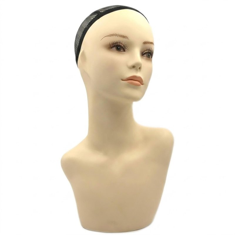 17-inch Female Mannequin Head Form with Eyelashes and Lips Display Stand for Wigs, Hats, Jewelry