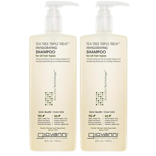 GIOVANNI Tea Tree Triple Treat Invigorating Shampoo - Cooling Peppermint, Eucalyptus & Rosemary, Strengthen & Rejuvenate Hair & Scalp, Salon Quality, Paraben Free, Tea Tree Shampoo - 24 oz (Pack of 2)