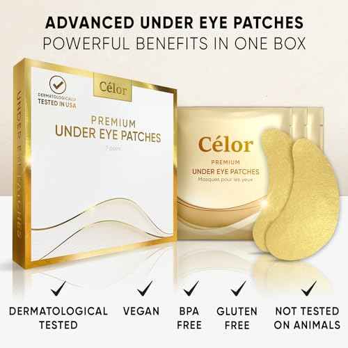 C?LOR Under Eye Patches Premium - Golden Under Eye Mask Enriched with Hyaluronic Acid, Caffeine, Tea Tree & Collagen, under eye Patches for Women & Men (7 Pairs)