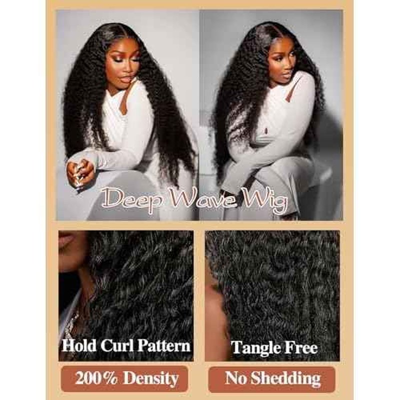 30 Inch 13x6 Deep Wave Lace Front Wigs Human Hair 200 Density Hd Transparent Lace Frontal Wigs Human Hair Pre Plucked with Baby Hair Glueless Deep Curly Wig for Women Natural Color