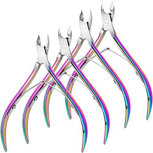 4 Packs Cuticle Nipper, Premium Stainless Steel Cuticle Trimmer for Manicure & Pedicure at Home/Spa/Salon [Rainbow Color]