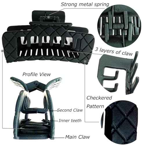 Double Row Teeth Square Claw Clips for Hair 2 Row Claws Rectangle Hair Clips Women Girls Thick Hair Claw Clips Plastic Double Claws Curly Straight Hair Strong Clip Hair Accessories 6 Packs