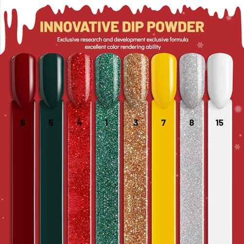 Aokitec Dip Powder Set, Advent Calendar 2025, 8 Christmas Colours for Nails, Red Glitter Green Dipping Set