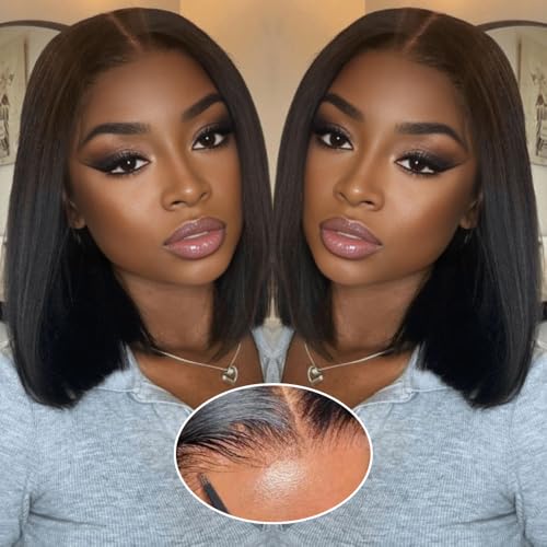 Bob Wig Human Hair 14 inch Glueless Wigs Human Hair Pre Plucked Pre Cut 9x6 HD Lace Front 200% Density Glueless Wigs Human Hair Short Straight Bob Wigs for Black Women