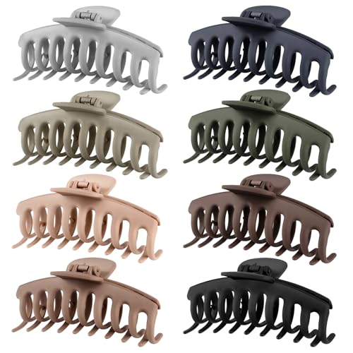 TOCESS Hair Claw Clips for Women ? Large Clips for Thin Thick Hair Big Neutral Claw for Curly Hair Matte Nonslip Strong Hold 4.33 Inch Jumbo Claws Jaw Set (8 Pcs)