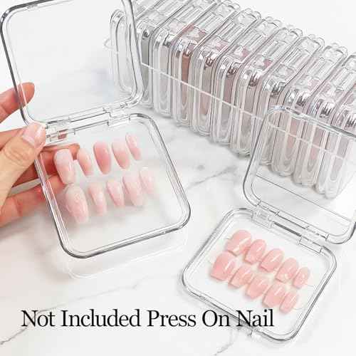 16 PCS Clear Press on Nail Packaging Press on Nail Case for Fake Storage Display Salon Nails Nails Container Boxes with 60 PCS Adhesive Double