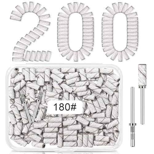 180 Grit Mini Sanding Bands for Nail Drill, 200 Pcs Small Sanding Bands for Nail with 2 Pcs Mandrel Bits, 3.1 MM Nail Sanding Bands for Acrylic Nails Gel Removing Shaping, Manicures and Pedicure