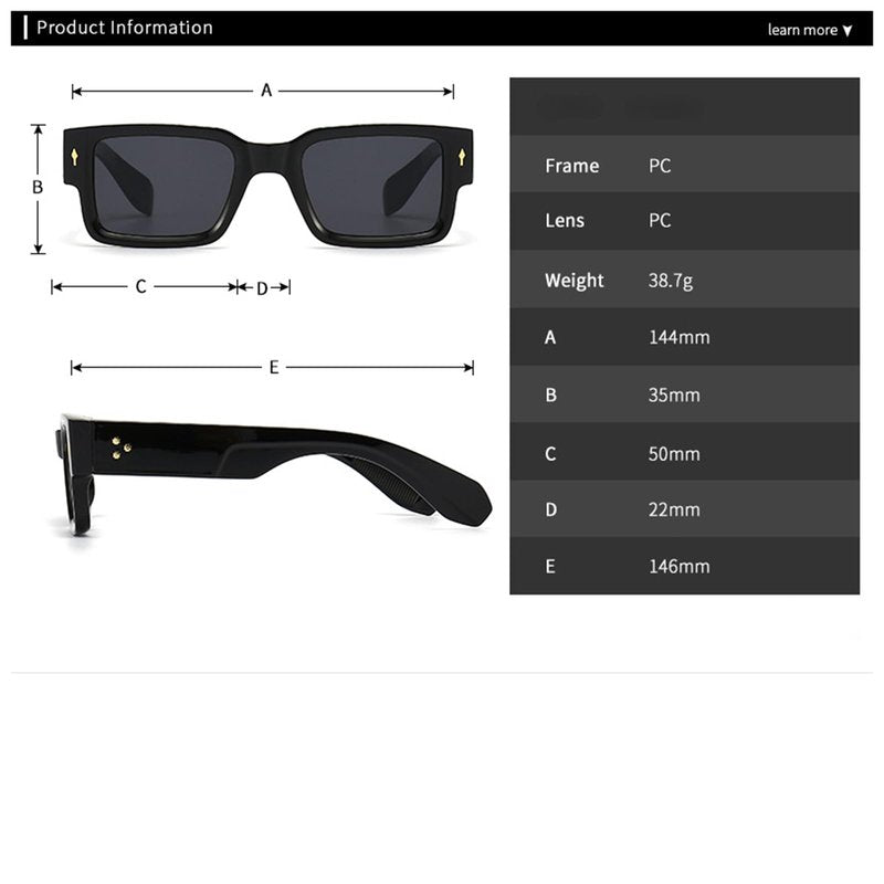 DSVIGF UV400 Square Sunglasses for Men & Women - Rivet Accents & Gray Gradient Lenses - Driving & Outdoor Shades