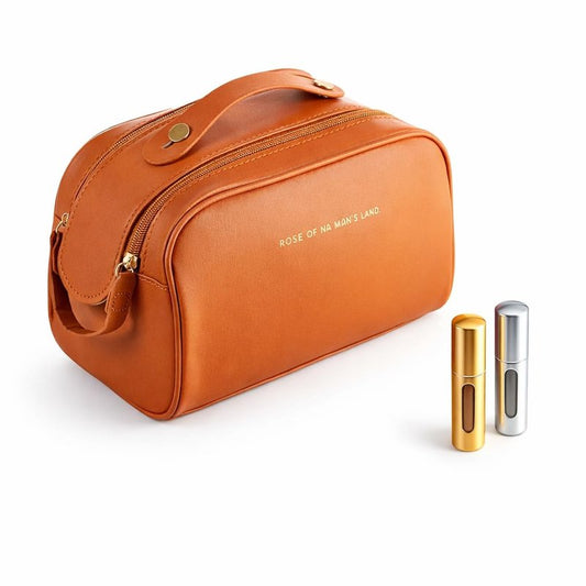 ONE BY ONE Travel Makeup Bag Set - Waterproof Cosmetic Bag with 2 Refillable Perfume Atomizers, Portable Toiletry Organizer for Women