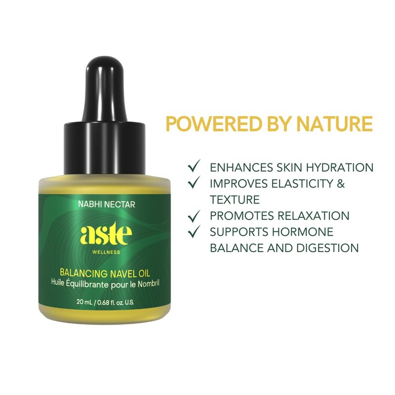 ASTE Ayurvedic Navel Oil for Belly Button, Navel Oiling with Castor, Ginger, Shatavari & Neem | Vegan Belly Button Oil for Skin Nourishment, Sleep & Wellness Ritual | (0.68 oz)
