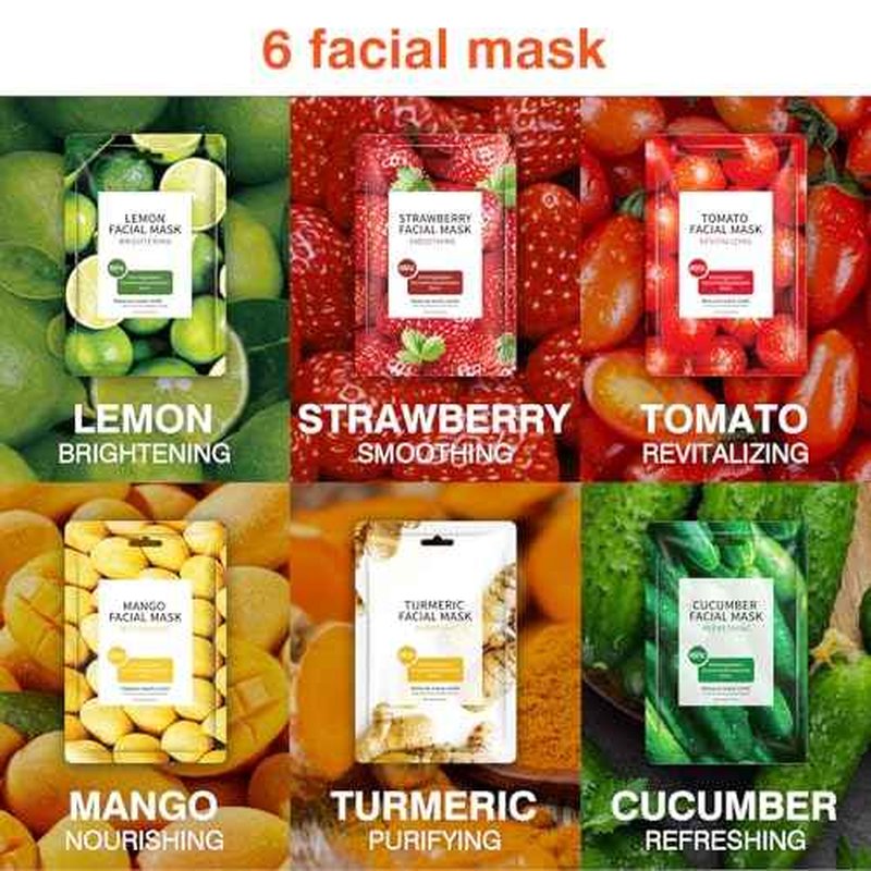 6 Pack Fruit Face Mask for Women,Hydrating Facial Sheet Mask Skincare Set£¬Moisturizing Facial Spa Masks for All Skin Types