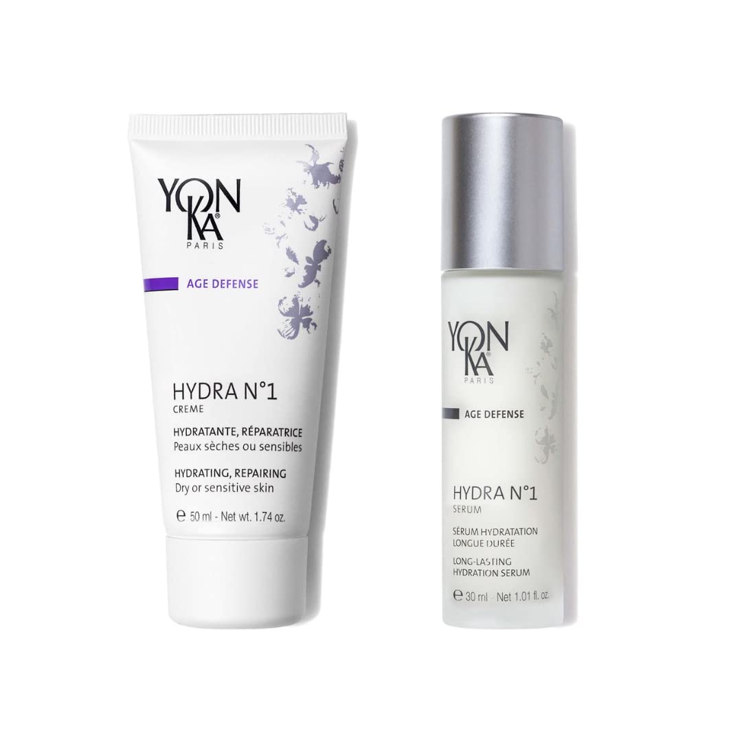 Yonka Hydra No.1 Creme and Hydra No.1 Serum | Anti-Aging Face Moisturizer and Intensive Hydration Booster with Hyaluronic Acid and Aloe Vera | For Dry and Mature Skin | Set of 2, 1.74 oz and 1.01 oz