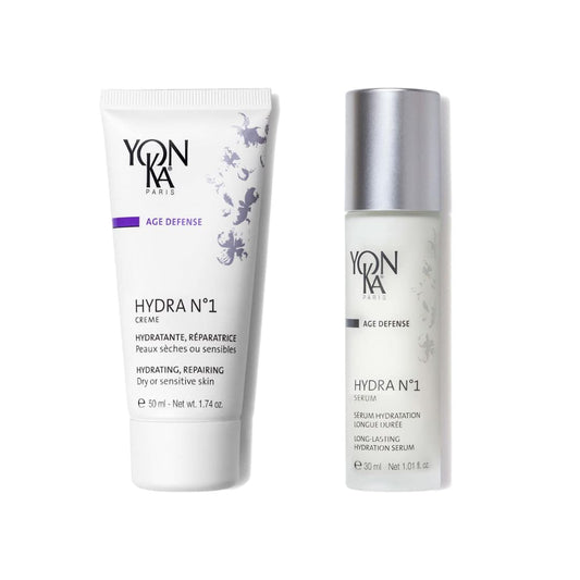 Yonka Hydra No.1 Creme and Hydra No.1 Serum | Anti-Aging Face Moisturizer and Intensive Hydration Booster with Hyaluronic Acid and Aloe Vera | For Dry and Mature Skin | Set of 2, 1.74 oz and 1.01 oz