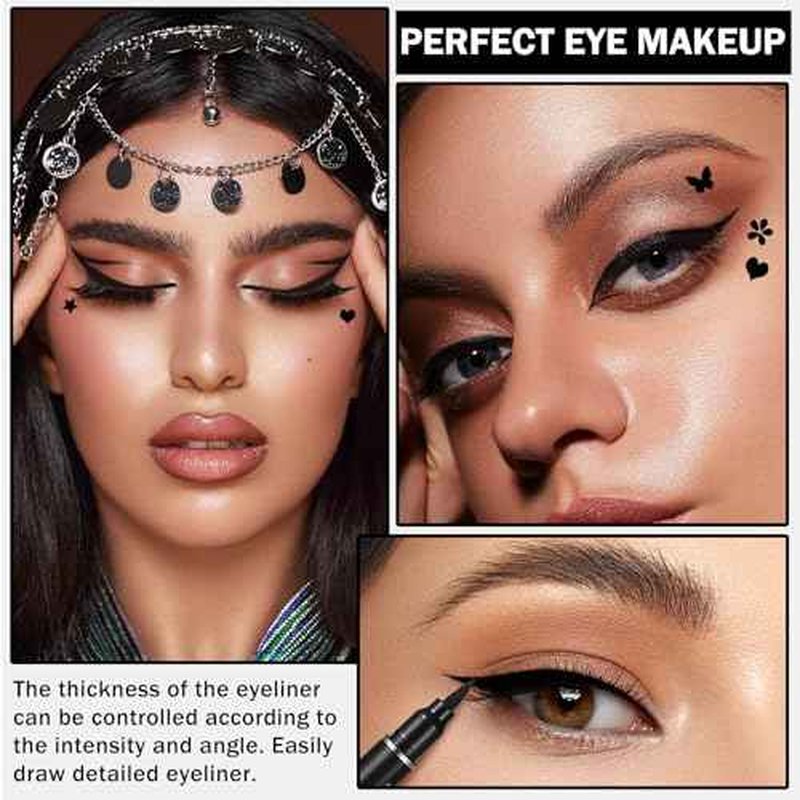 Double-headed Eyeliner Stamp Pencil Black Liquid Winged Eyeliner Stamp Pen Waterproof Smudgeproof Eye Liner Stamp for Eye Makeup(04 Star)