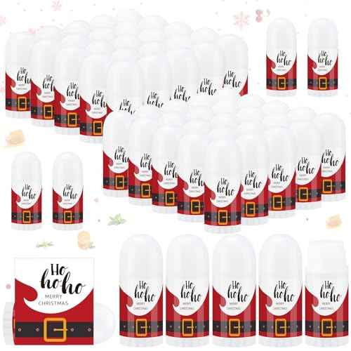 50 Pcs Christmas Mini Lip Balm Pack Thank You Gifts Moisturizer Assorted Flavors Beeswax Natural Ingredients Dry Chapped Lip Care Products for Coworkers Women Friend Men(Santa Claus)