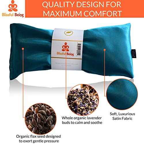 Lavender Eye Pillow - Hot or Cold Weighted Satin Eye Mask perfect for Sleeping, Yoga, Meditation - Gifts for Women, Birthday, Teachers - Natural Herbal Relaxation (Sapphire)