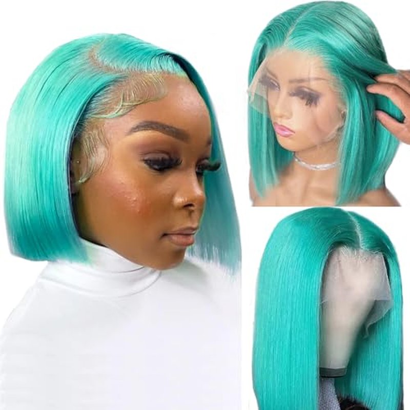 Ubetta Lake Blue Bob Wig Human Hair Lace Front Wigs 13x4 Glueless Lace Front Bob Wigs Human Hair Pre Plucked 8 Inch Colored Teal Blue Bob Wig for Black Women 180% Density
