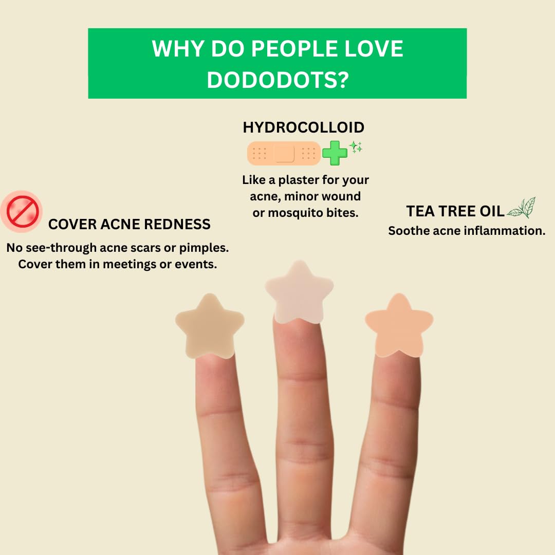 Dododots Pimple Patches for face - Cute Acne Hydrocolloid Patch, Pimple Patches for Zit, Spot and Blemish Treatment, Bundles (Stars (3 Shades))