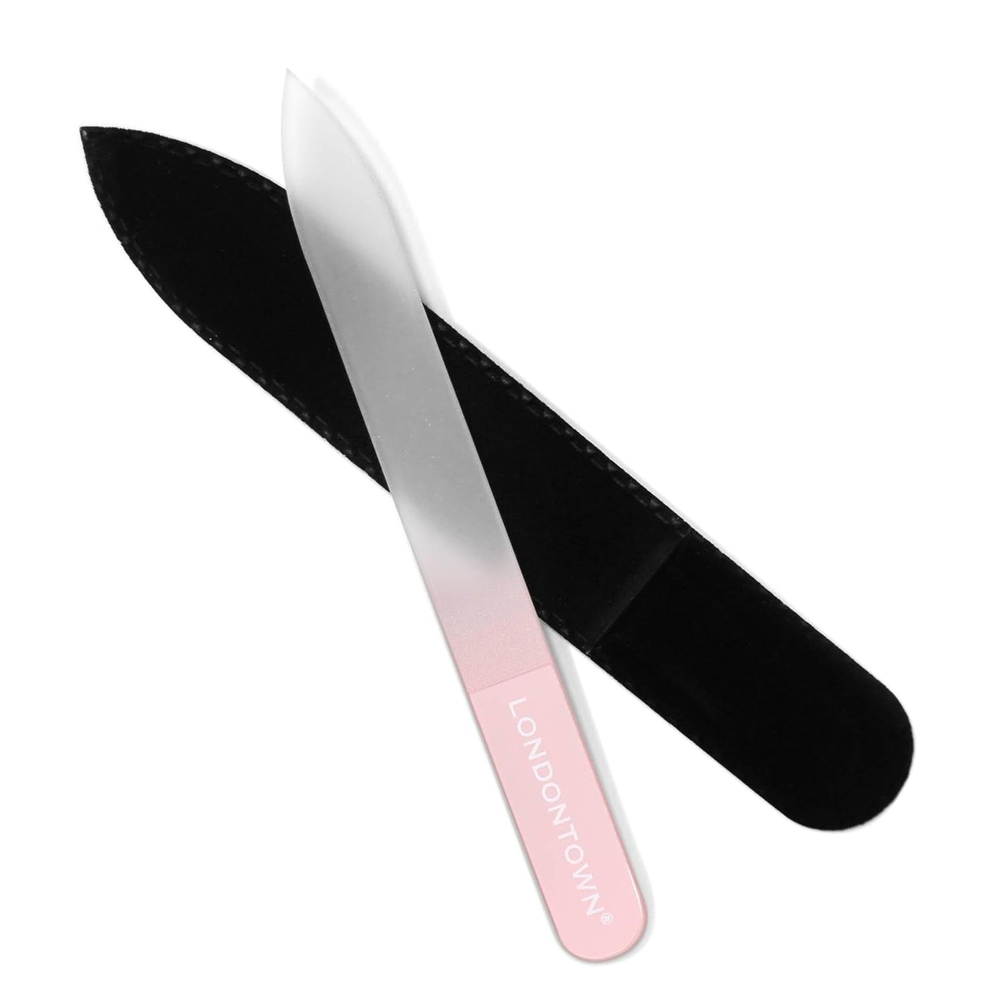 Petal Double-Sided Glass Nail File - Professional Etched Crystal Manicure Tool with Case Pouch