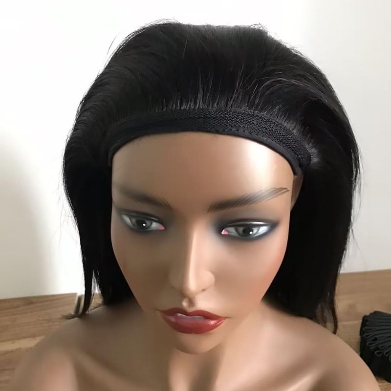 Headband Wig - Straight Human Hair for Black Women | 12-Inch Brazilian Virgin Hair, Glueless Design