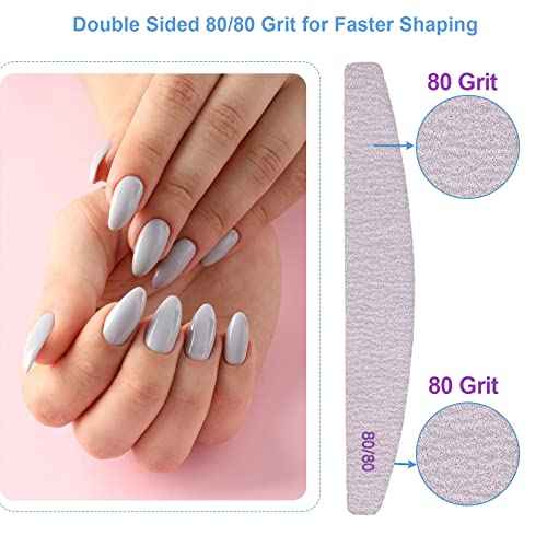 80/80 Grit Nail Files (10 Pack), Emery Boards for Acrylic Nails and Gel Nails, Coarse Nail File Double Sided 80 Grits Emory Professional Nail Filers Reusable Washable Manicure Curved Gray