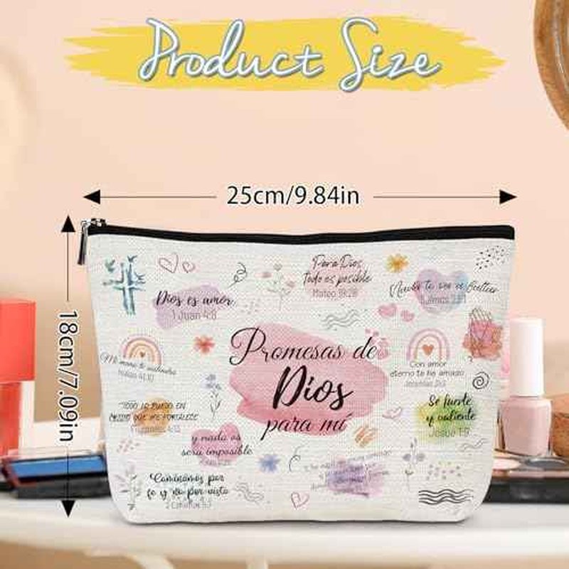 Regalos Cristianos Para Mujer - Spanish Bible Verse Makeup Bag, Inspirational Christian Cosmetic Bag with Zipper, Faith Religious Gifts for Women Pastor Wife Prayer Birthday Christmas Gift