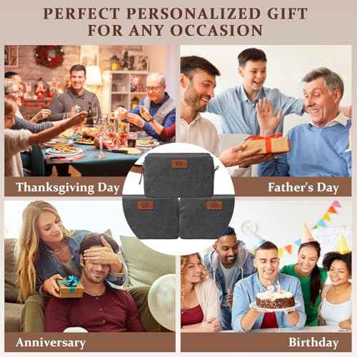 Janhavi Canvas Toiletry Bag for Men Waterproof, Personalized Engraved Initials & Wheat Ear, Toiletry Bag For Shower Caddy, Cruise Ship Essentials, Groomsmen Gifts, Men's Accessories (Dark Grey E)