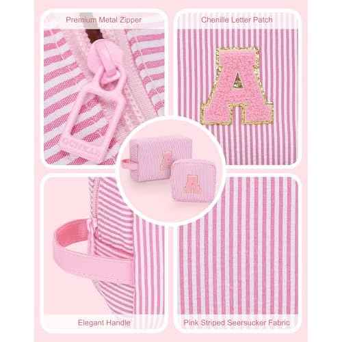 MONSTINA Initial Makeup Bags for Women|Cosmetic Bag for Travel Toiletry - Birthday Gifts for 11 12 13 14 15 16 17 18 Years Old Girls- Graduation Teen Girl Gifts Trendy Stuff Teacher Gift,2PCS,Pink S