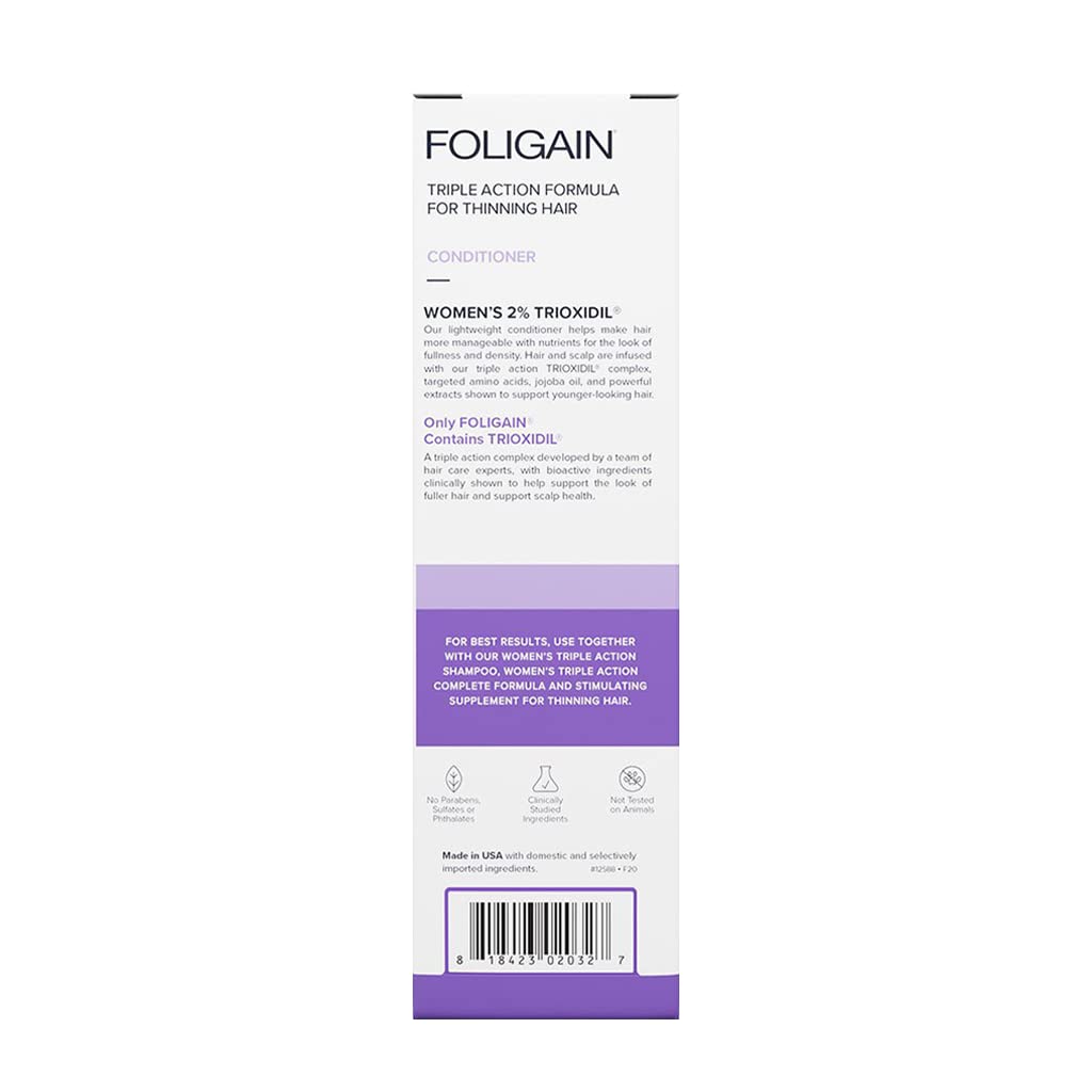 Foligain Triple Action Conditioner for Thinning Hair - Volumizing Formula for Women | 8 Fl. Oz.