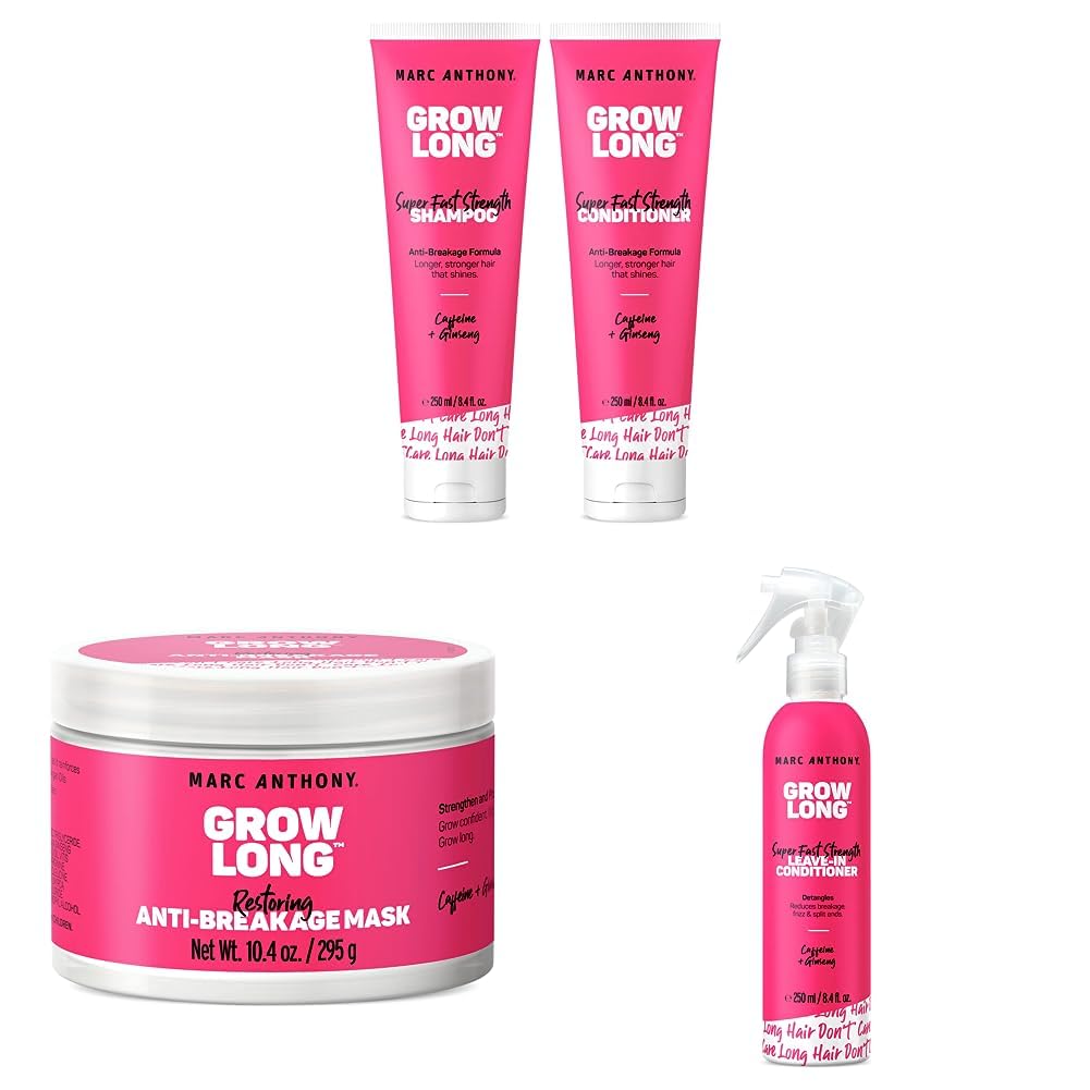 Marc Anthony Gift Set: 10 Oz Shampoo, Biotin Hair Mask, Leave-In Conditioner & Detangler for Dry, Damaged Hair - Grow Long Formula