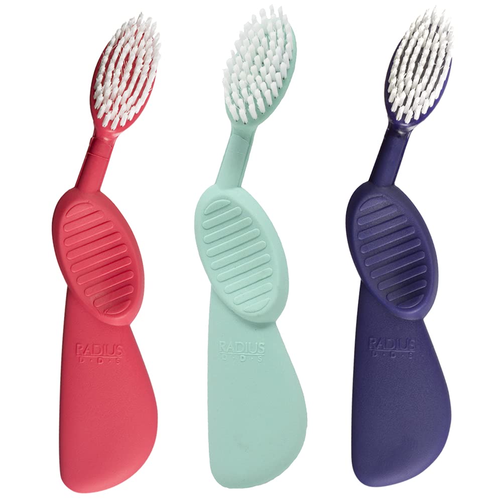 RADIUS Toothbrush Flex Brush BPA Free & ADA Accepted Designed to Improve Gum Health & Reduce Gum Issues - Right Hand - Purple/Watermelon/Mint - Pack of 3