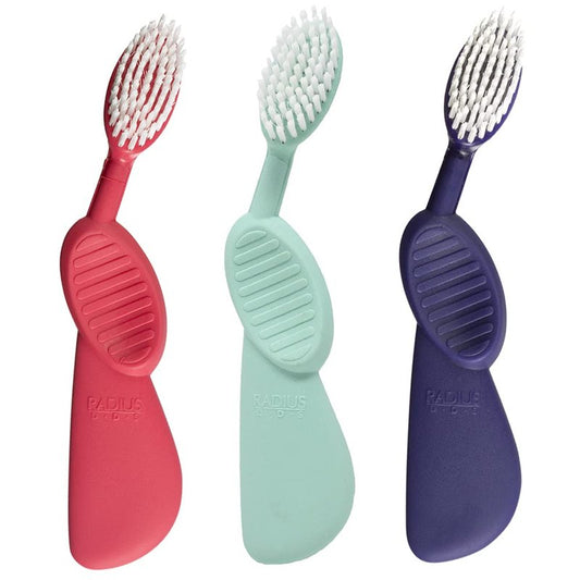 RADIUS Toothbrush Flex Brush BPA Free & ADA Accepted Designed to Improve Gum Health & Reduce Gum Issues - Right Hand - Purple/Watermelon/Mint - Pack of 3