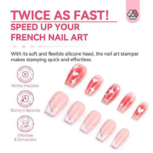 Saviland French Tip Nail Stamp - 4PCS Nail Art Stamper Kit Clear Silicone Nails Stamping Long & Short Jelly Stamper with Scrapers Nails Stamper Kit for French Manicure Nail Art Home DIY Salon