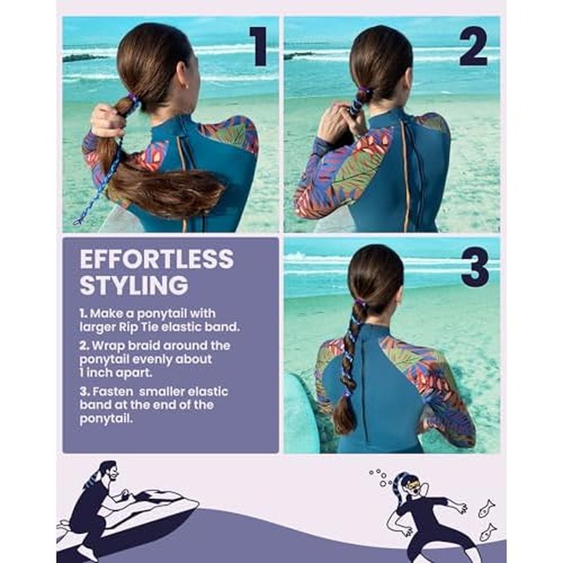 Rip Tie 24" x 3mm Extra Hold Soft Hair Tie for Women, 5 Pack Multicolor ? Tangle Free Ponytail Holders ? Prevents Hair Damage ? Ideal for Activities like Surfing, Exercising, Running, and More