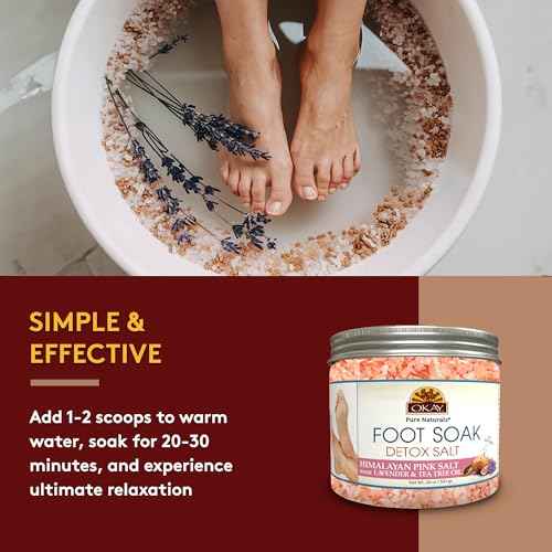 OKAY Foot Soak Detox Salt - Foot Soaking Salts for Dry Cracked Feet with Tea Tree Oil and Lavender Oil, Foot Bath, Pedicure Soak, Great for Men and Women, Athletes - 20 oz (Pack of 1)