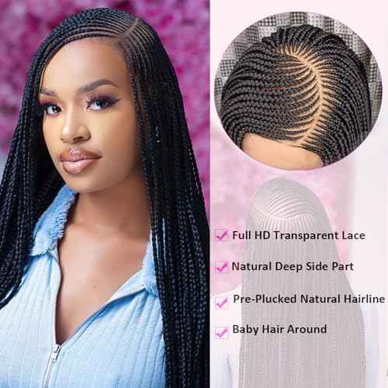 36" Braided Wigs for Black Women Full Lace Front Box Braids Wig with Baby Hair Knotless Cornrow Box Braids Wig Natural Deep Side Part Goddess Synthetic Braided Wig for Daily Use