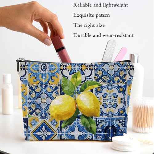 4pcs Lemon Cosmetic Bags for Women, Italy Pattern Design Aesthetics Makeup Bag, Christmas Birthday Gifts for Women Girls Friend Mom Lemon Lover Zipper Bags Travel Pouch for Sister Bestie
