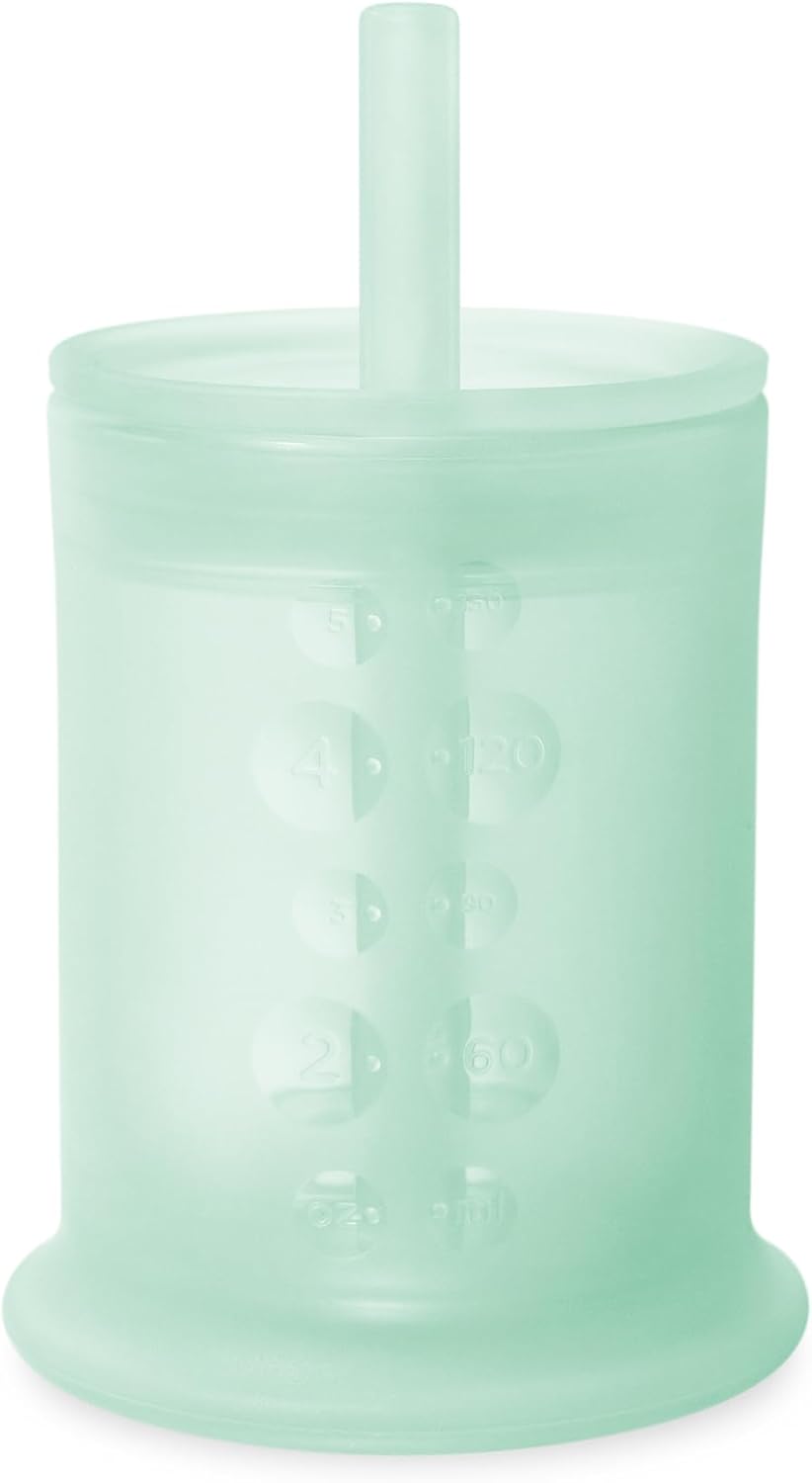 Olababy Silicone Training Cup - Straw Lid Sippy Cup for Babies 6+ Months | Mint, 5 oz