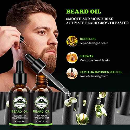 Beard Kit for Men with Beard Wash, Beard Conditioner, Beard Oil, Beard Balm, Brush, Comb, Scissors, Storage Bag, Gifts for Men Dad Husband Boyfriend