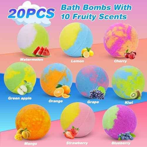Bath Bombs for Kids with Surprise Toys Inside, 20 Pack Bath Bombs Gift Set for Girls Boys, Handmade Bubble Bath Fizzy Balls Ball for Birthday, Summer Fun, Christmas