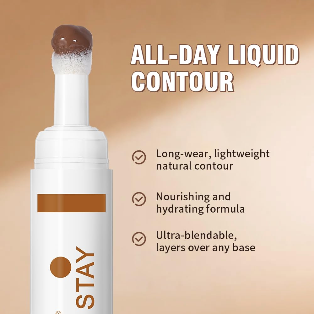 Liquid Contour Long Wear Bronzer Cream Contour Makeup – Long Lasting, Blendable & Lightweight Formula – Vegan & Cruelty-Free Face Sculpting Stick with Built-In Sponge Applicator (#3 Medium Cool)