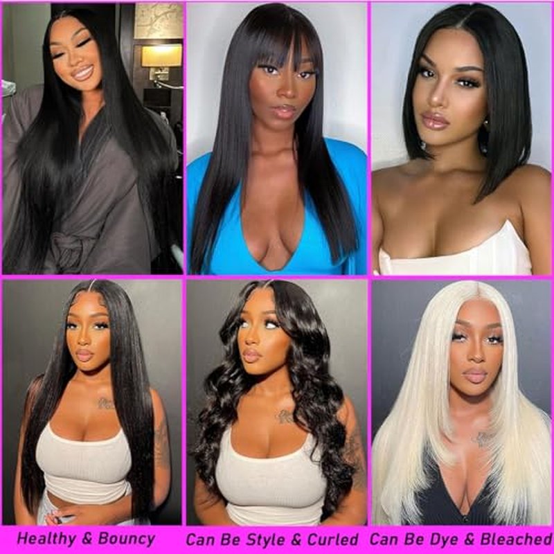Beautymoon Human Hair Bundles Straight 10 12 14 Inch 3 Bundles Human Hair 100% Unprocessed Brazilian Virgin Straight Hair Bundles Weave Remy Human Hair Extensions Natural Black Color