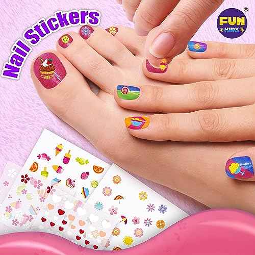 Kid Nail Art Kit for Girls, FunKidz Nail Studio Kits Size 17.91Wx12.4L with Peelable Nail Polish Nail Dryer Teens Makeup Mani Pedi Set Spa Party Gift