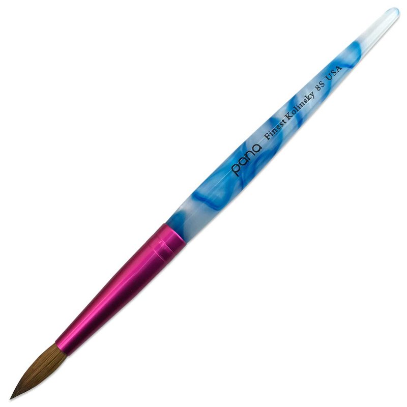Acrylic Nail Brush - Pure Kolinsky Hair with Blue Swirl Handle | Size 8, Round Shape