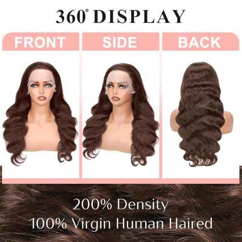 30 Inch Chocolate Brown Lace Front Wig Human Hair 200 Density Body Wave 13x6 Hd Lace Front Wigs Human Hair Pre Plucked 4# Brown Wig Human Hair Colored Wigs for Women