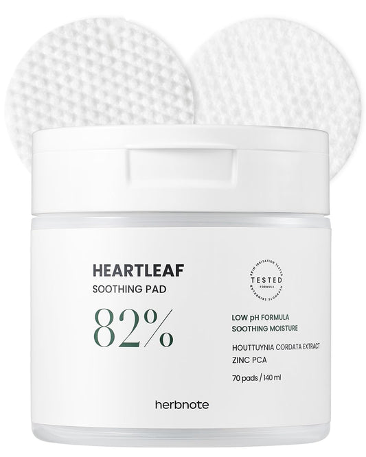 herbnote Heartleaf Soothing Moisture Pad - Enriched with 80% Low-Temperature Extracted Heartleaf & Niacinamide for Acne Control - Zinc PCA, Quercitrin for Sensitivity Relief, 70 pads