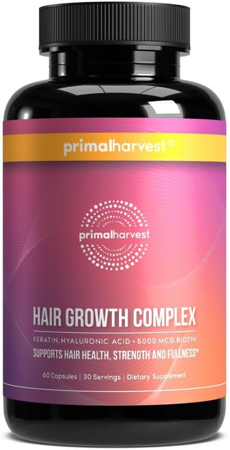 Primal Harvest Hair Growth Vitamins - Natural Biotin & Zinc Supplement for Thicker Hair | 60 Capsules
