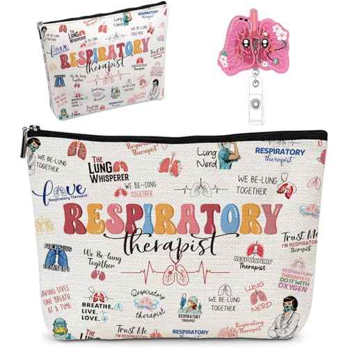 Respiratory Therapist Gifts for Women - Funny Respiratory Therapist Badge Reel, Makeup Bag, RT RRT Gifts for Pulmonary Care Doctor Nurse Graduation Christmas Retirement Present
